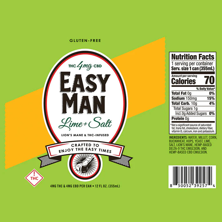 Easy Man Lime & Salt THC & Lion's Mane Beer - 4 MG THC & 4 MG CBD