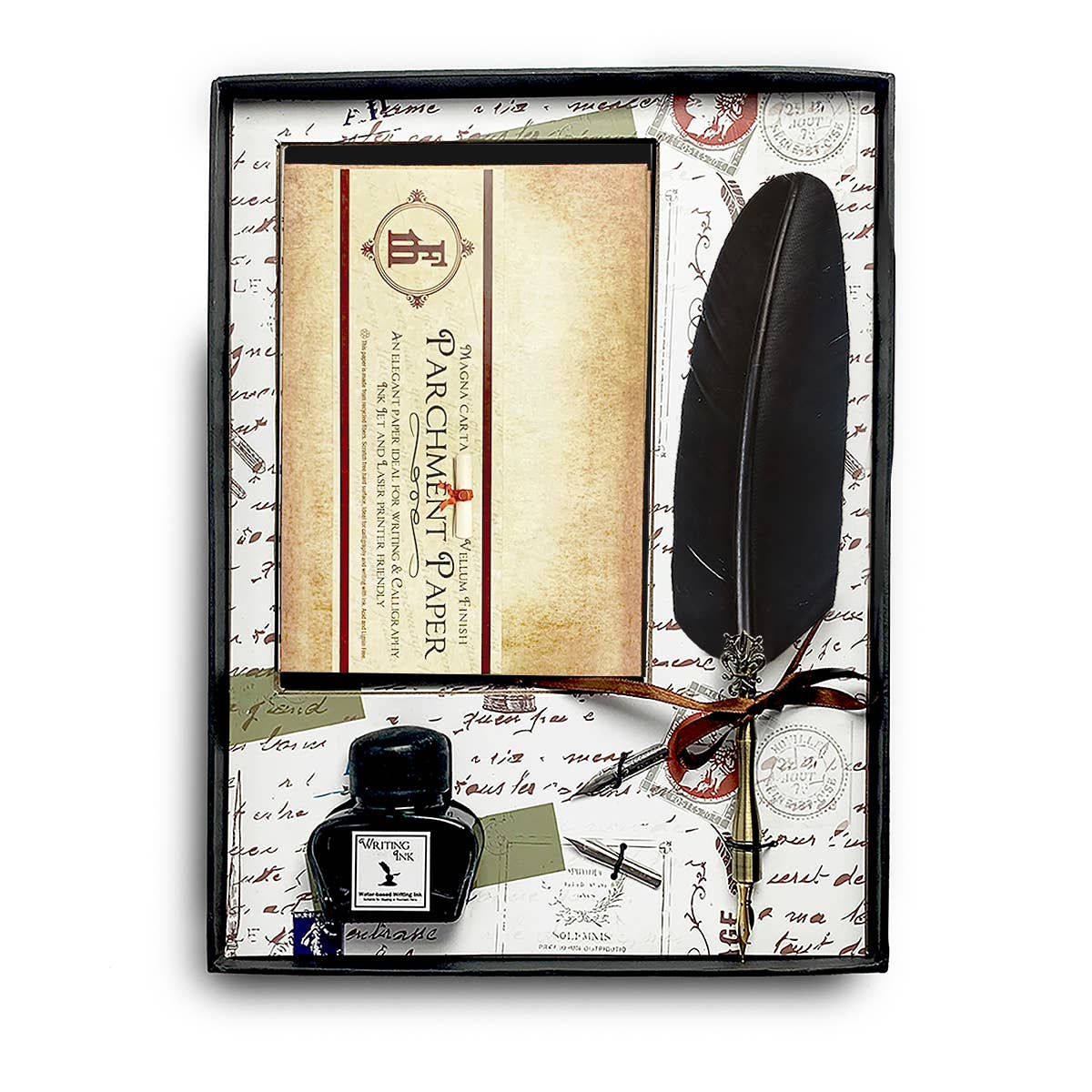 Parchment Note Card Set with Ink, Nibs and Quill Pen: Burgundy