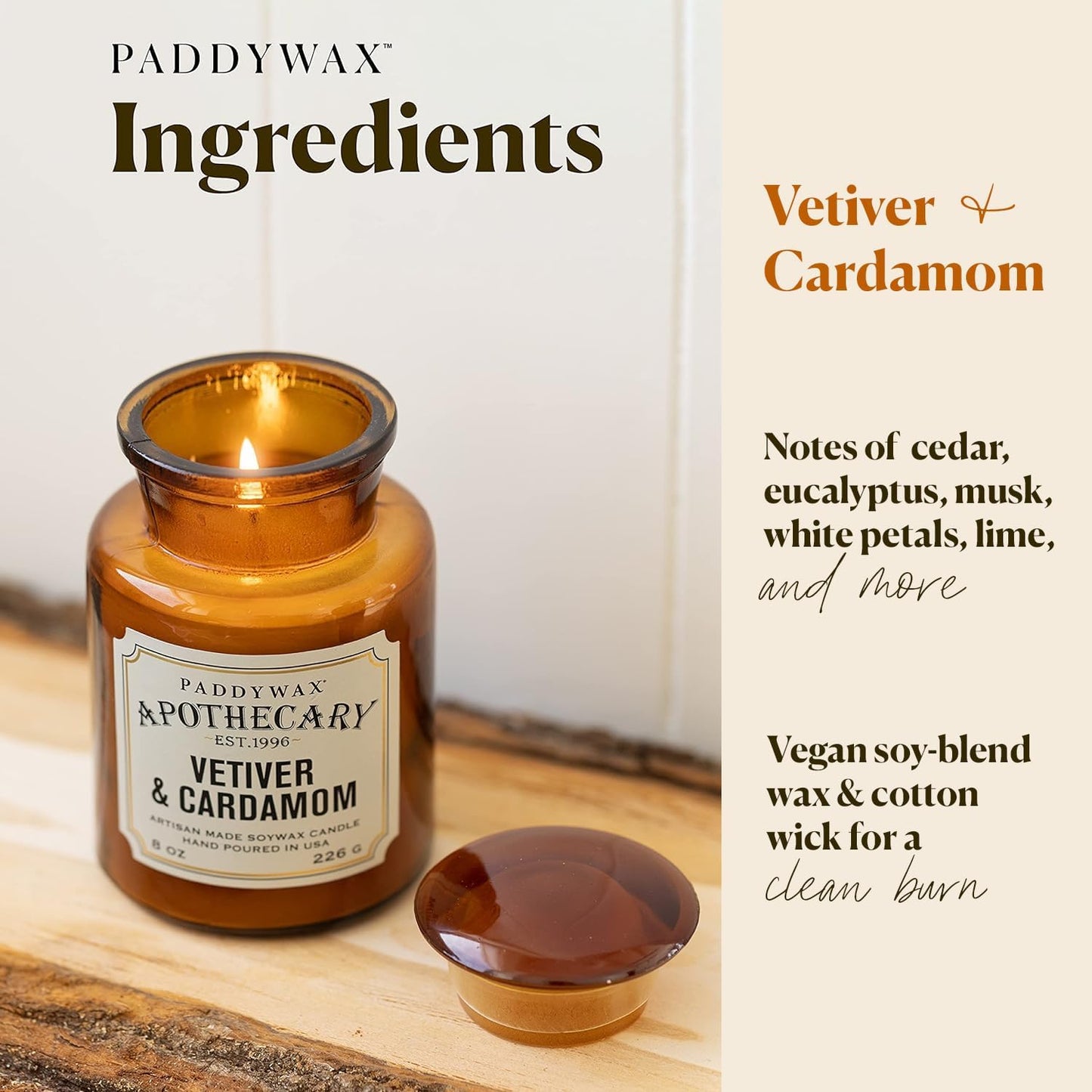 Paddy Wax Apothecary - Vetiver & Cardamom - 8 oz Candle
