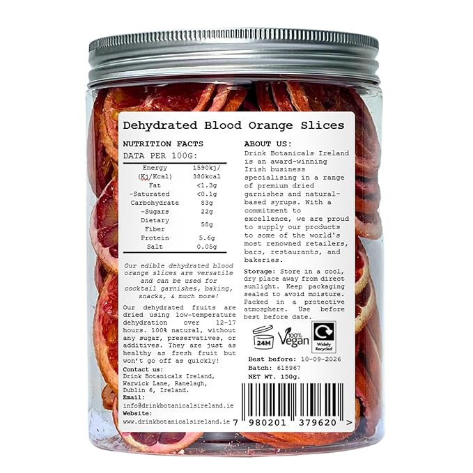 Drink Botanicals - Dehydrated Sliced BLOOD ORANGE  Cocktail Garnish Wheels